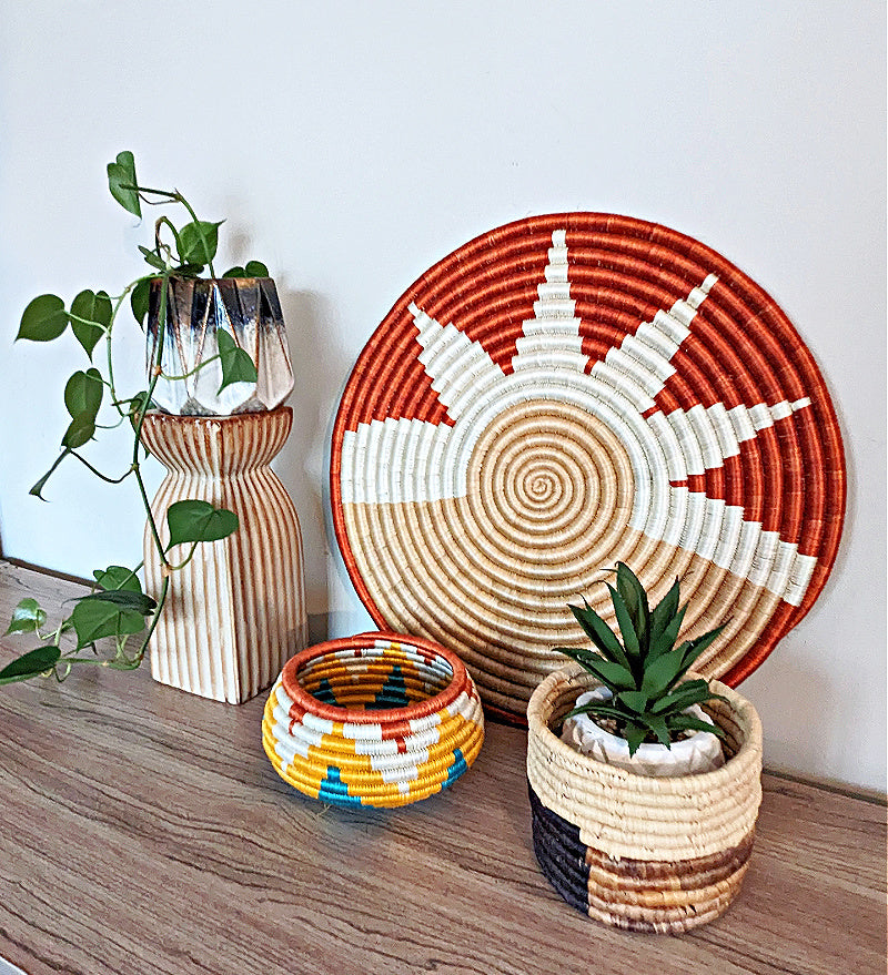 Burnt Orange Teal Woven Sisal Planter Basket – Reflektion Design