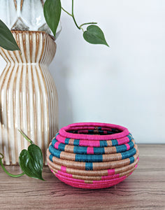 Pink Tan Woven Sisal Planter Basket