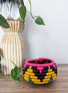 Pink Black Woven Sisal Planter Basket