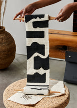 Vibrations Mud Cloth Fabric Wall Art Totem in White Black Design