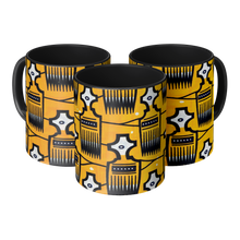 3 tribal combs pattern coffee mugs side by side