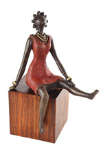 Bantu Sis In A Red Dress Bronze African Sculpture