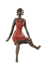 Bantu Sis In A Red Dress Bronze African Sculpture