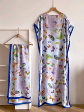 Botanical Butterfly Silky Kaftan Dress