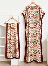 Colorful Abstract Vibes Silky Kaftan Dress With Belt/Scarf