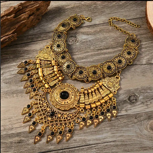 Cleopatra Bib Choker Necklace Gold Tone