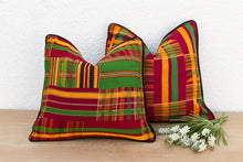 Set of Two Red & Green Vintage African Kente Pillow Covers
