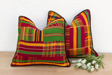 Set of Two Red & Green Vintage African Kente Pillow Covers