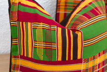 Set of Two Red & Green Vintage African Kente Pillow Covers