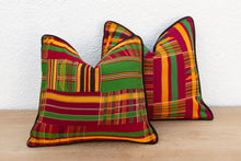 Set of Two Red & Green Vintage African Kente Pillow Covers