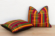 Set of Two Red & Green Vintage African Kente Pillow Covers