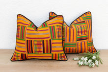Set of Two, Yellow Stripes Vintage African Kente Pillow Covers