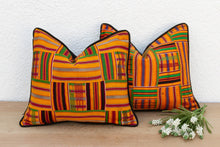 Set of Two, Yellow Stripes Vintage African Kente Pillow Covers