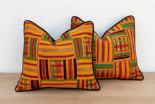 Set of Two, Yellow Stripes Vintage African Kente Pillow Covers