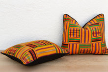 Set of Two, Yellow Stripes Vintage African Kente Pillow Covers