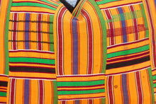 Set of Two, Yellow Stripes Vintage African Kente Pillow Covers