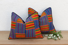 Set of 2 Vintage African Kente Pillow Covers Blue