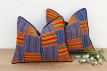 Set of 2 Vintage African Kente Pillow Covers Blue