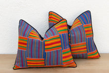 Set of 2 Vintage African Kente Pillow Covers Blue