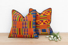 Set of Two Tribal Vintage African Kente Pillow Covers Orange Blue