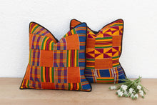 Set of Two Tribal Vintage African Kente Pillow Covers Orange Blue