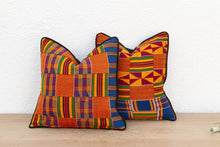 Set of Two Tribal Vintage African Kente Pillow Covers Orange Blue