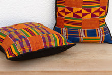 Set of Two Tribal Vintage African Kente Pillow Covers Orange Blue