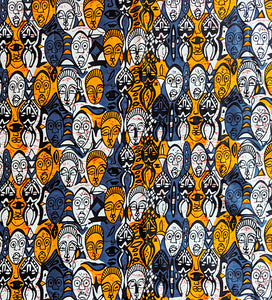 African Masks Faces Ankara Fabric 2.75 Yards