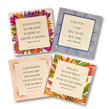 Four motivational cards with floral designs and inspirational quotes on a white background