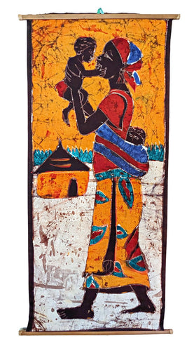 Mother & Child Batik Fabric Wall Art B