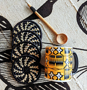 Black Woven Coasters + Black Bead Spoon Set