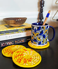 Yellow Woven Coasters + Blue Bead Wood Spoon Set