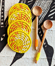 Yellow Woven Coasters + Orange Bead Wood Spoon Set