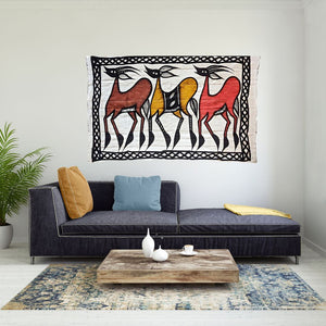 Art mural en tissu 3 antilopes Korhogo