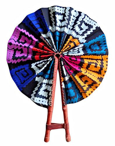 Éventail en tissu Kente Ankara rouge bleu vert