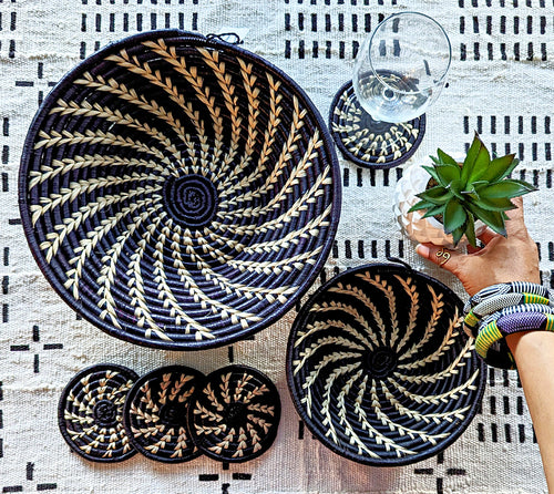 Black African Baskets & Coasters Gift Set