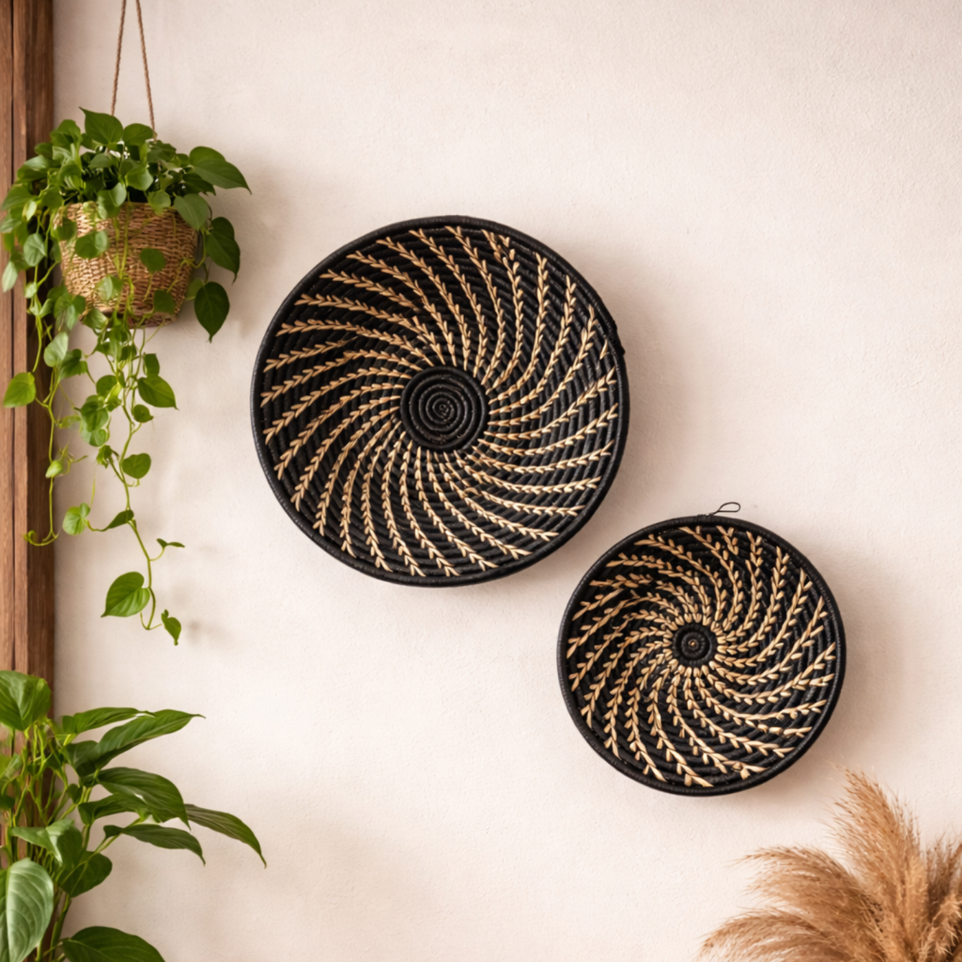 woven baskets for plants Black White Woven African Wall Storage Baskets Set of 2 – Reflektion Design