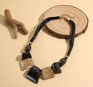 Oversized Chunky Resin Necklace Black Gold Speckles