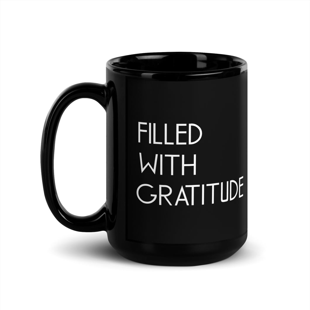 15 oz Black Coffee Mug Filled With Gratitude