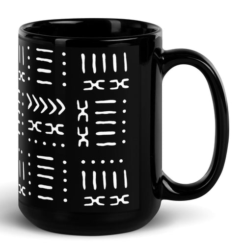 15 oz Black White Mud Cloth Pattern Coffee Mug