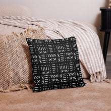 Coussin décoratif à motif en tissu de boue noir avec insert