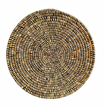 Large Woven Raffia Wall Plate Black Beige