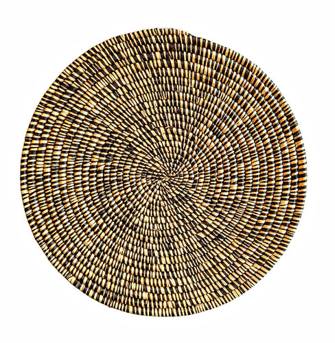 Large Woven Raffia Wall Plate Black Beige