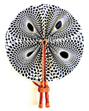 White Black African Fabric Folding Hand Fan