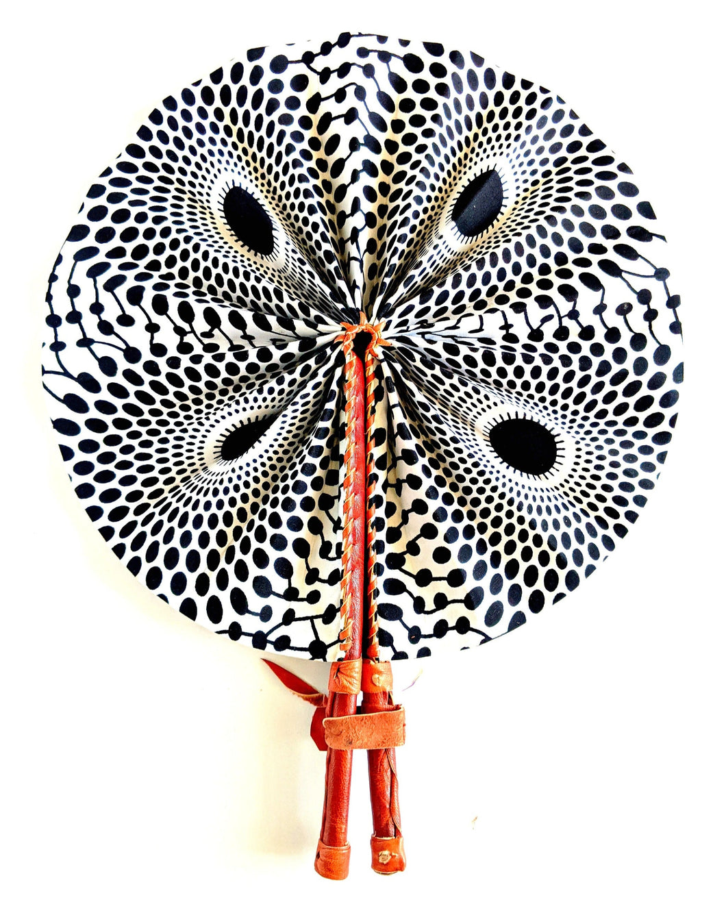 White Black African Fabric Folding Hand Fan