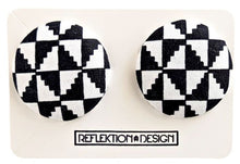 White Black Ankara Fabric Button Earrings