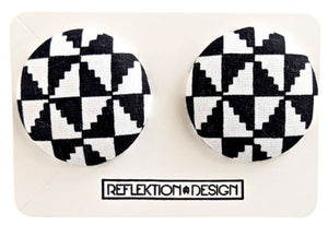 White Black Ankara Fabric Button Earrings