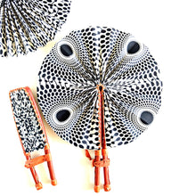 White Black African Fabric Folding Hand Fan
