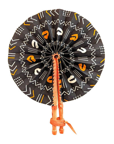 Black White Brown Mud Cloth Pattern Folding Hand Fan