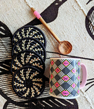 Black Woven Coasters + Pink Bead Spoon Set